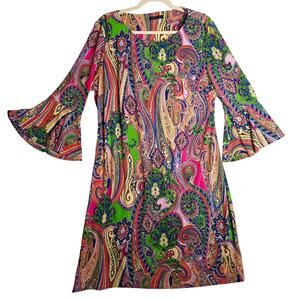 Tommy Hillfiger Sz16 Paisley Bright soft multicolored dress. BellSleeve Hippie